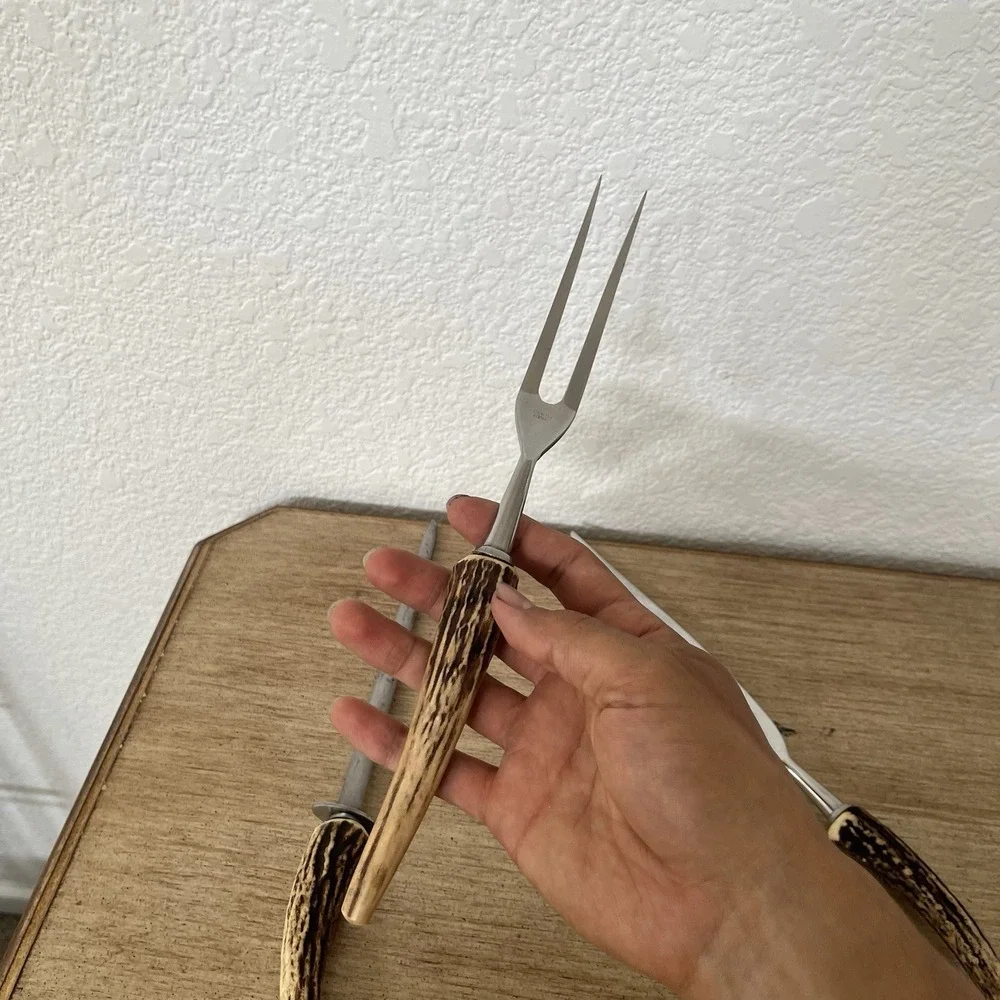 Vintage Anton Wingen Jr Stag Carving Set Knife Fork Steel Solingen Read!
